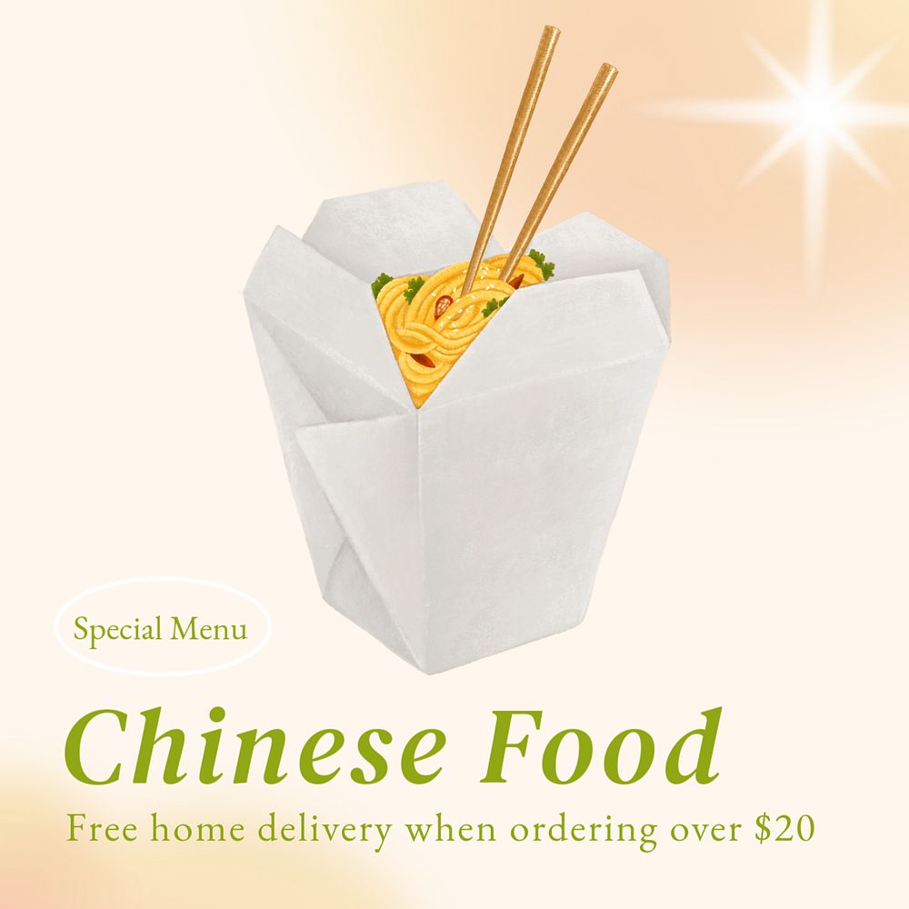 Chinese food Instagram post template, editable text