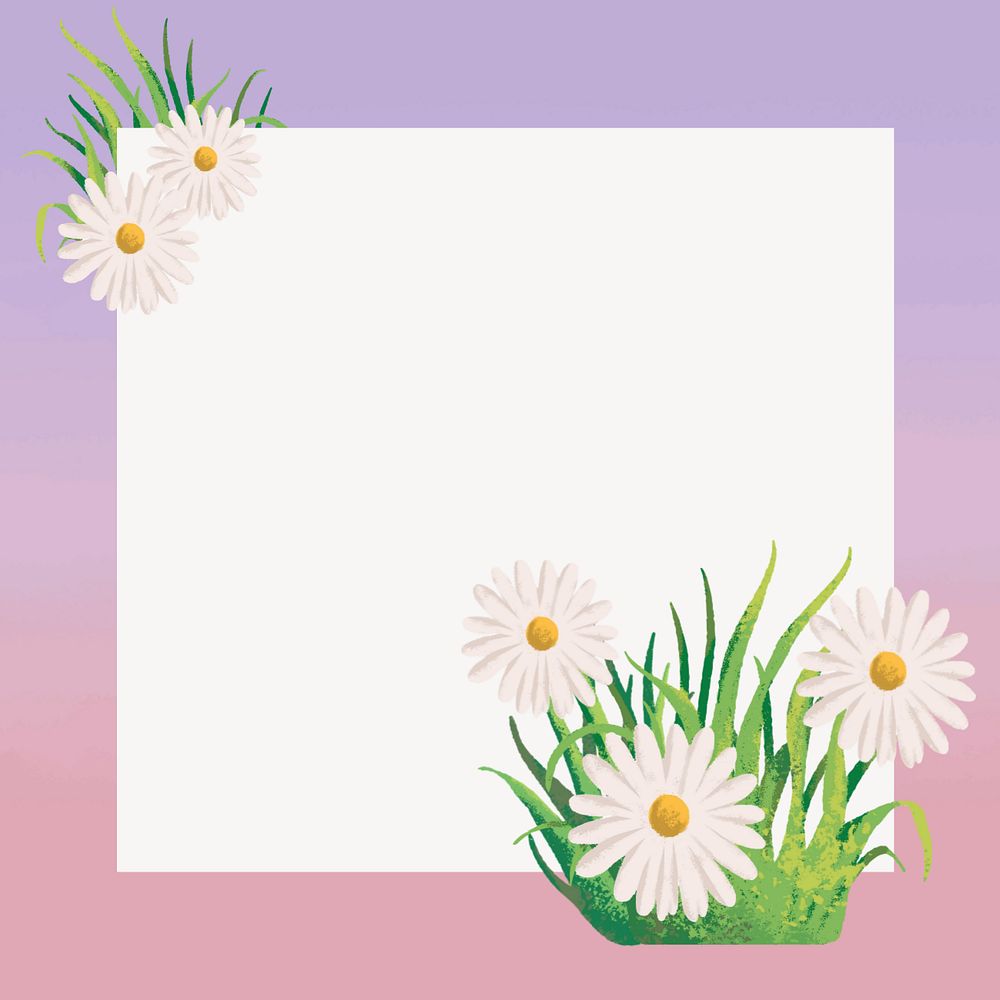 Editable daisy flower gradient frame, painting illustration