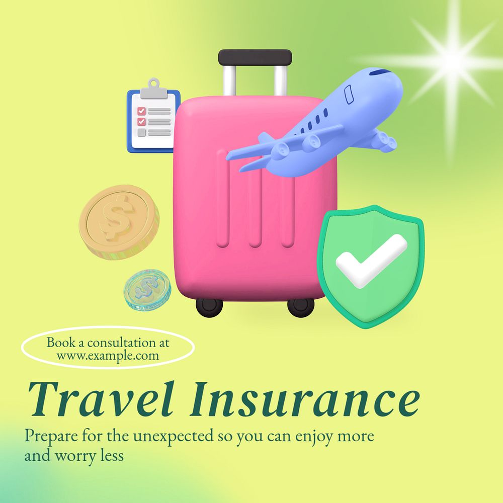 Travel insurance Instagram post template, editable text