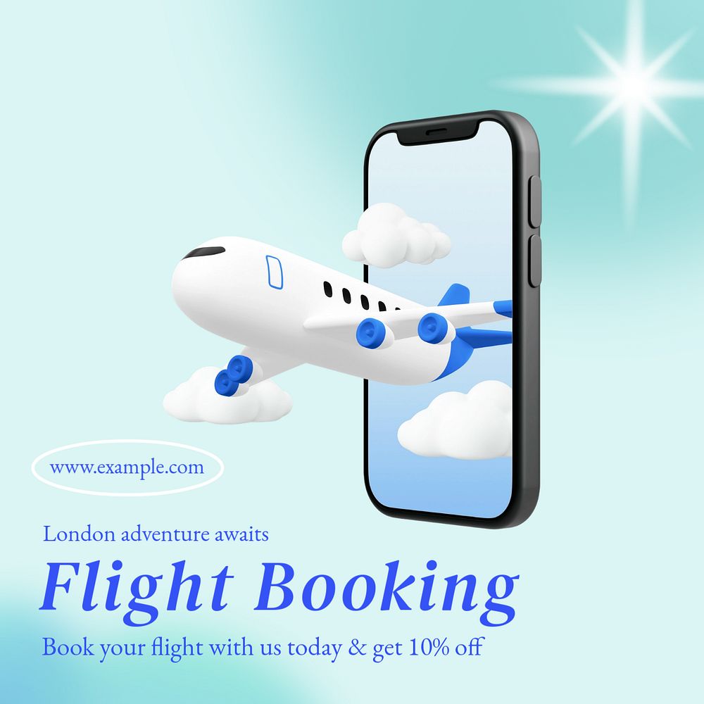 Flight booking Instagram post template, editable text