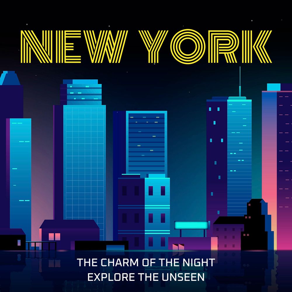 New York travel poster Instagram post template, editable text