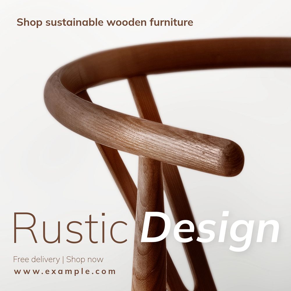 Rustic furniture Instagram post template, editable text