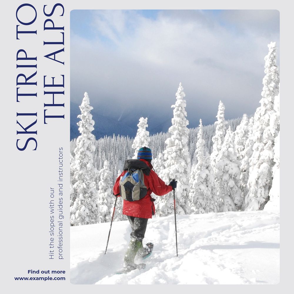 Ski trips Instagram post template, editable text