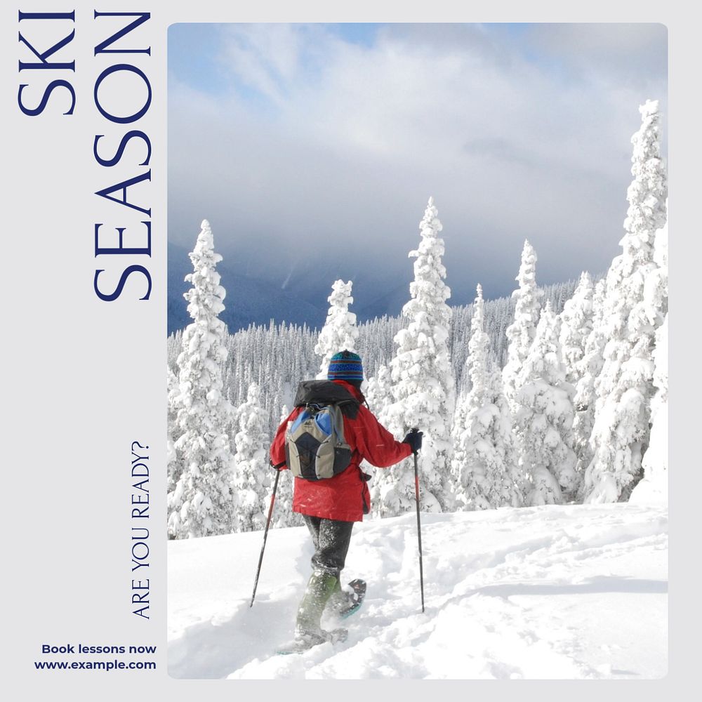 Ski lesson Instagram post template, editable text