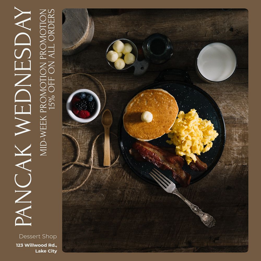 Pancake wednesday Instagram post template, editable text