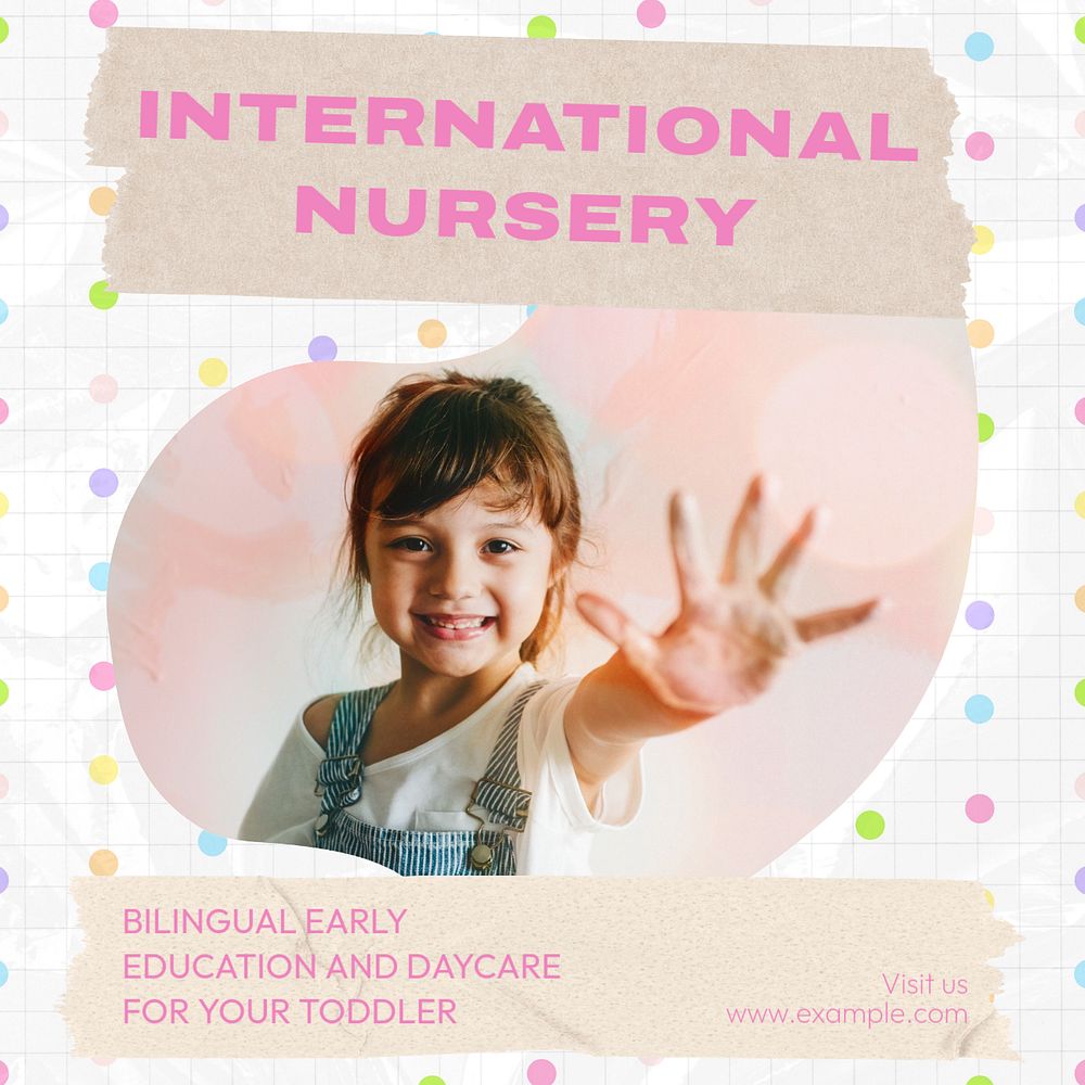 International nursery Instagram post template, editable text