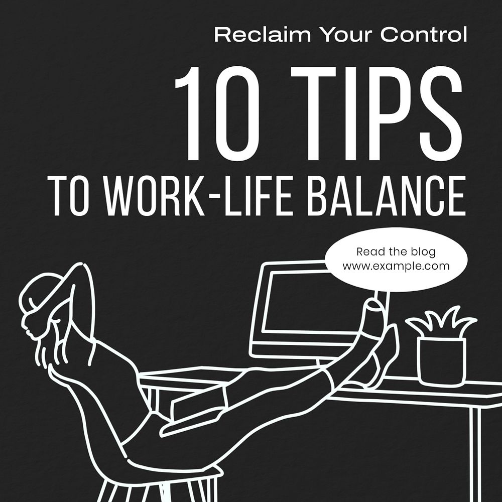 Work-life balance Instagram post template, editable text