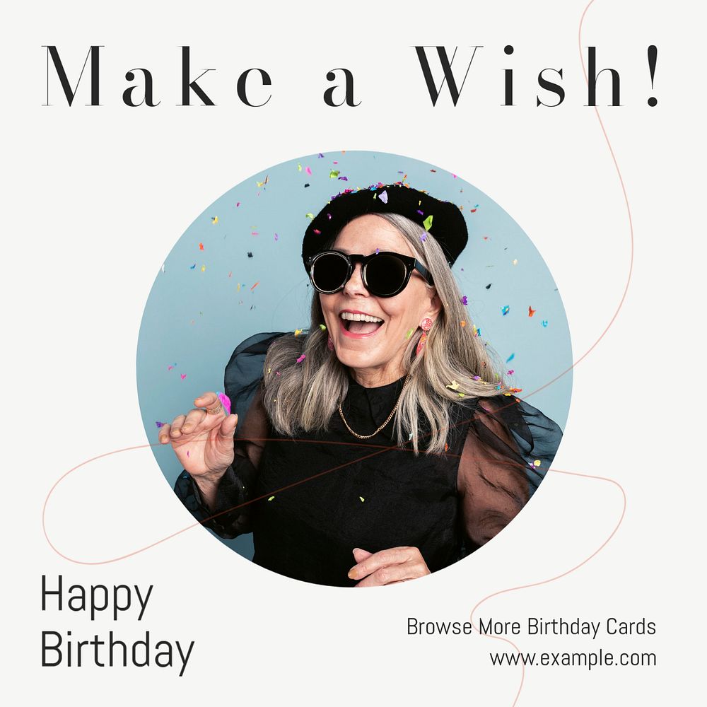 Birthday card wish Instagram post template, editable text