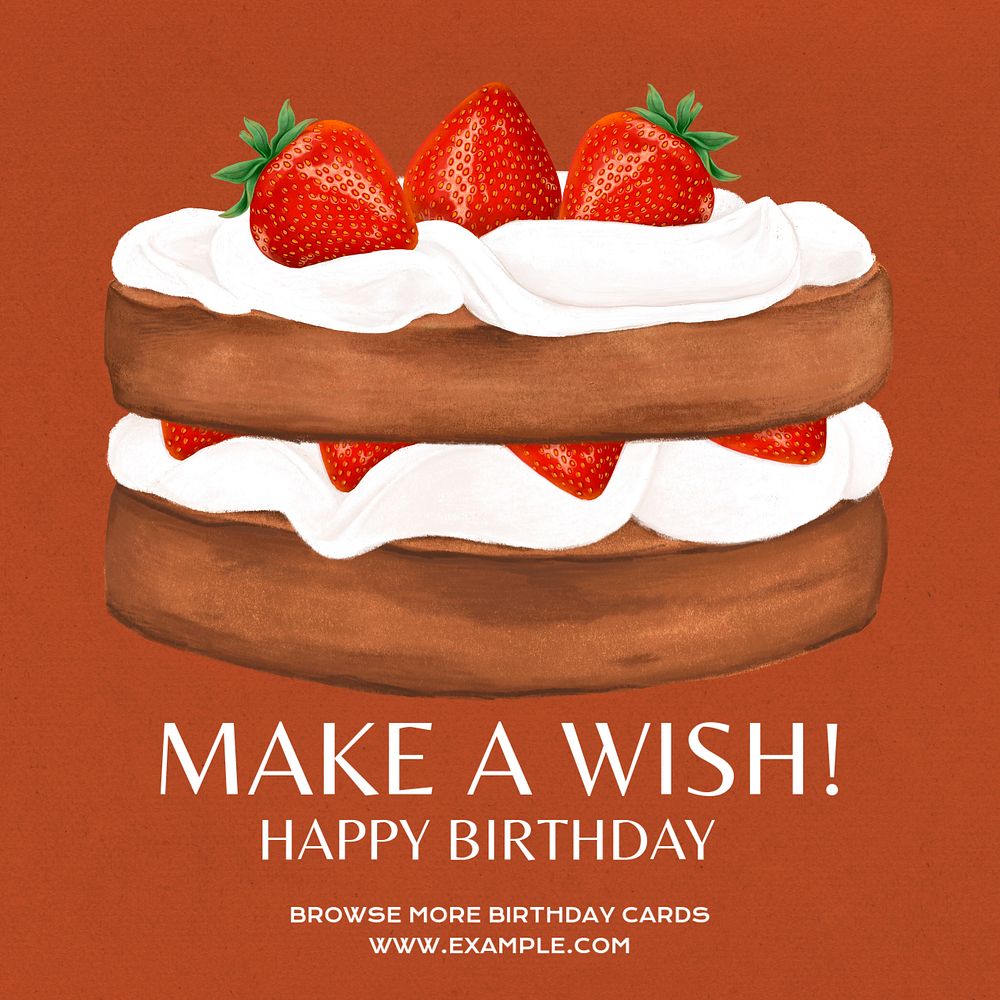 Birthday card wish Instagram post template, editable text