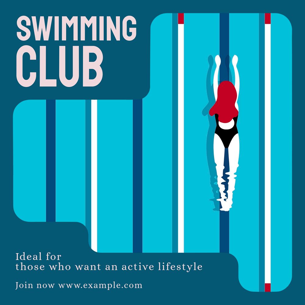 Swimming club Instagram post template, editable text