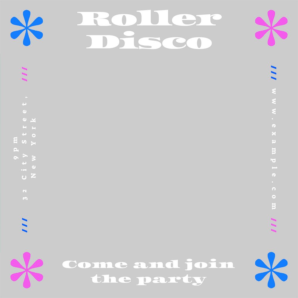 Roller disco Instagram post template, editable text