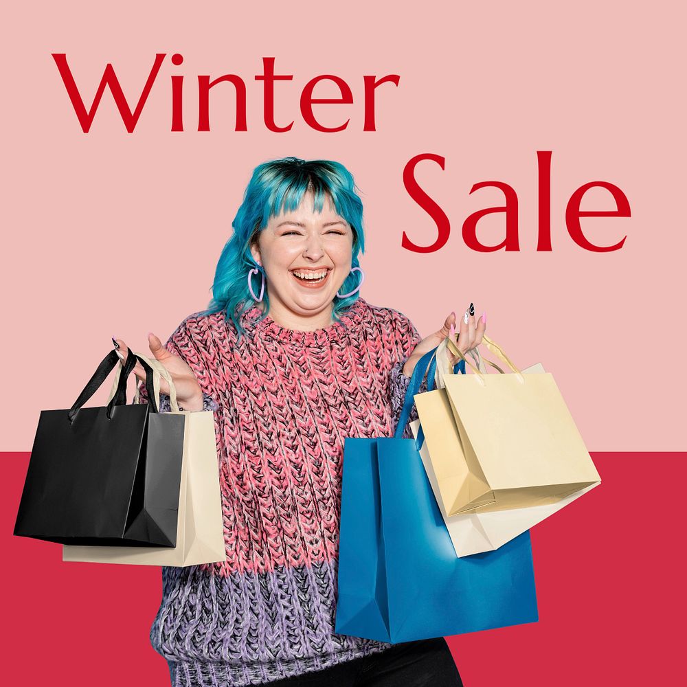 Winter sale Instagram post template, editable text