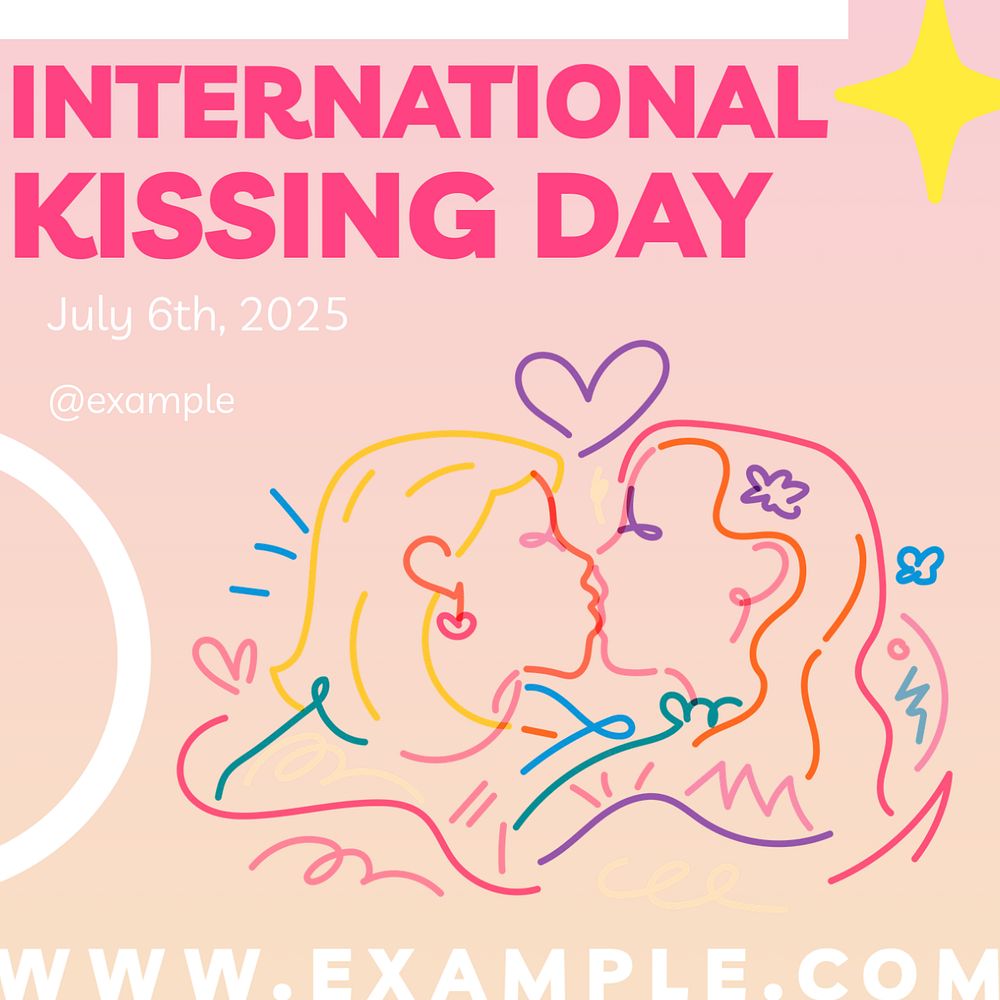 International kissing day Instagram post template, editable text