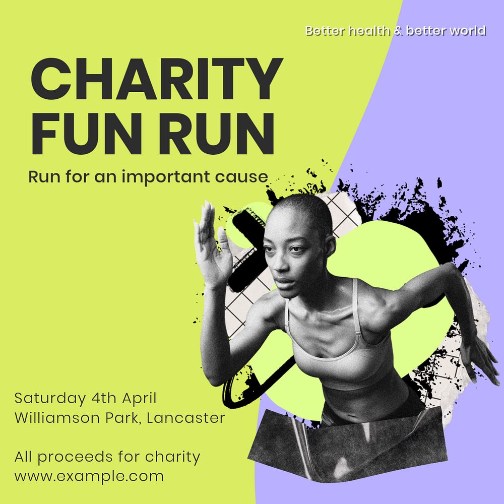 Charity run Instagram post template, editable text