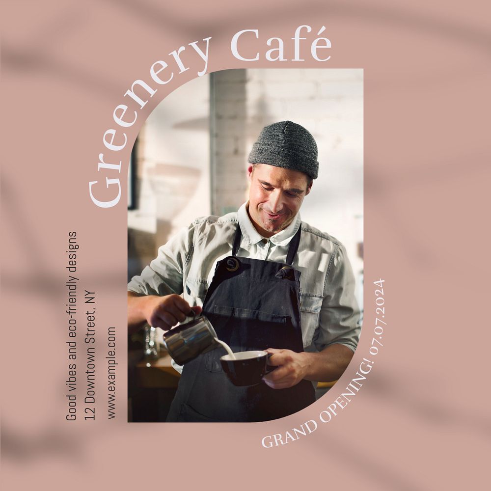 Cafe's grand opening Instagram post template, editable text