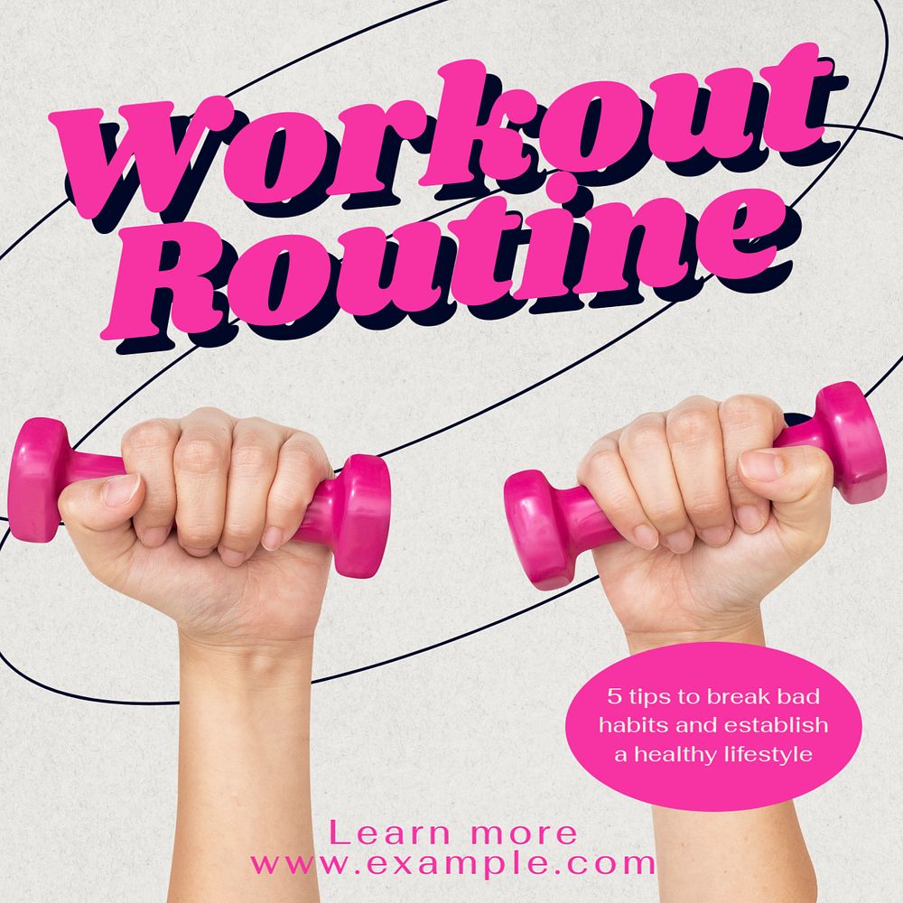 Workout routine Instagram post template, editable text