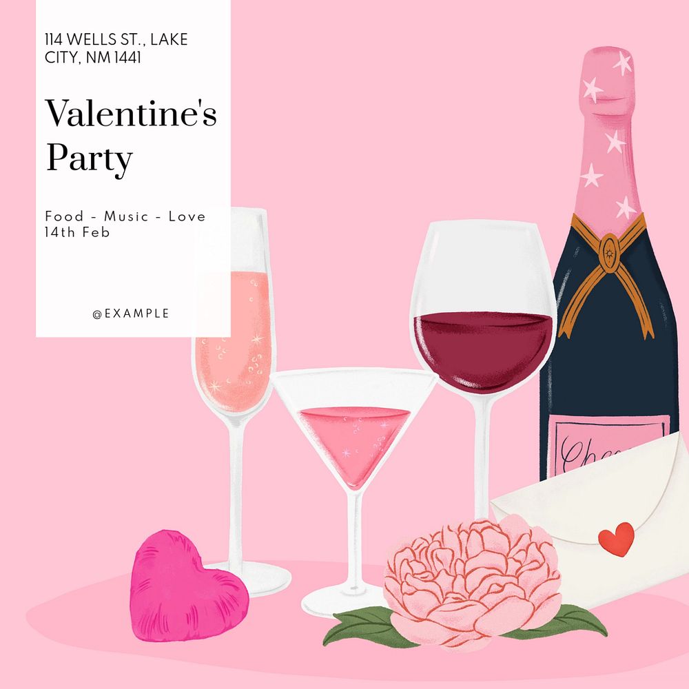 Valentine's party Instagram post template, editable text