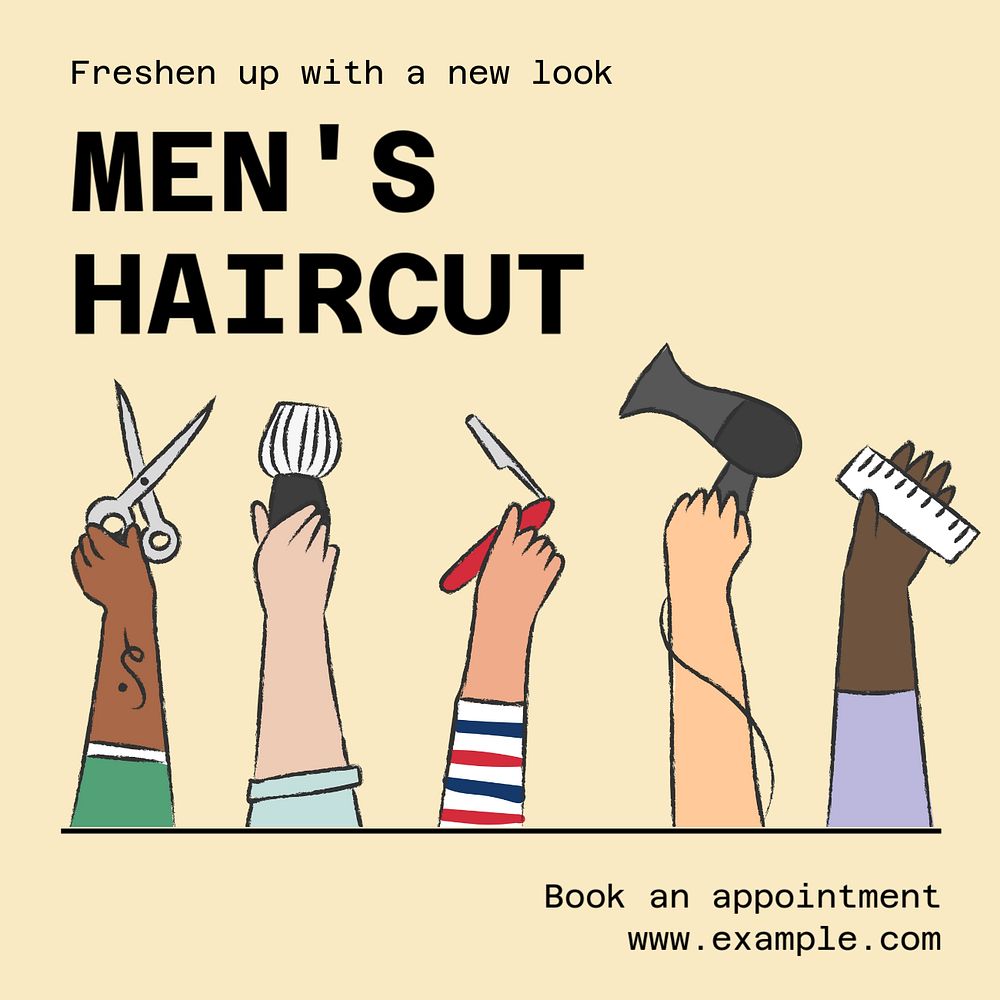 Men's haircut Instagram post template, editable text