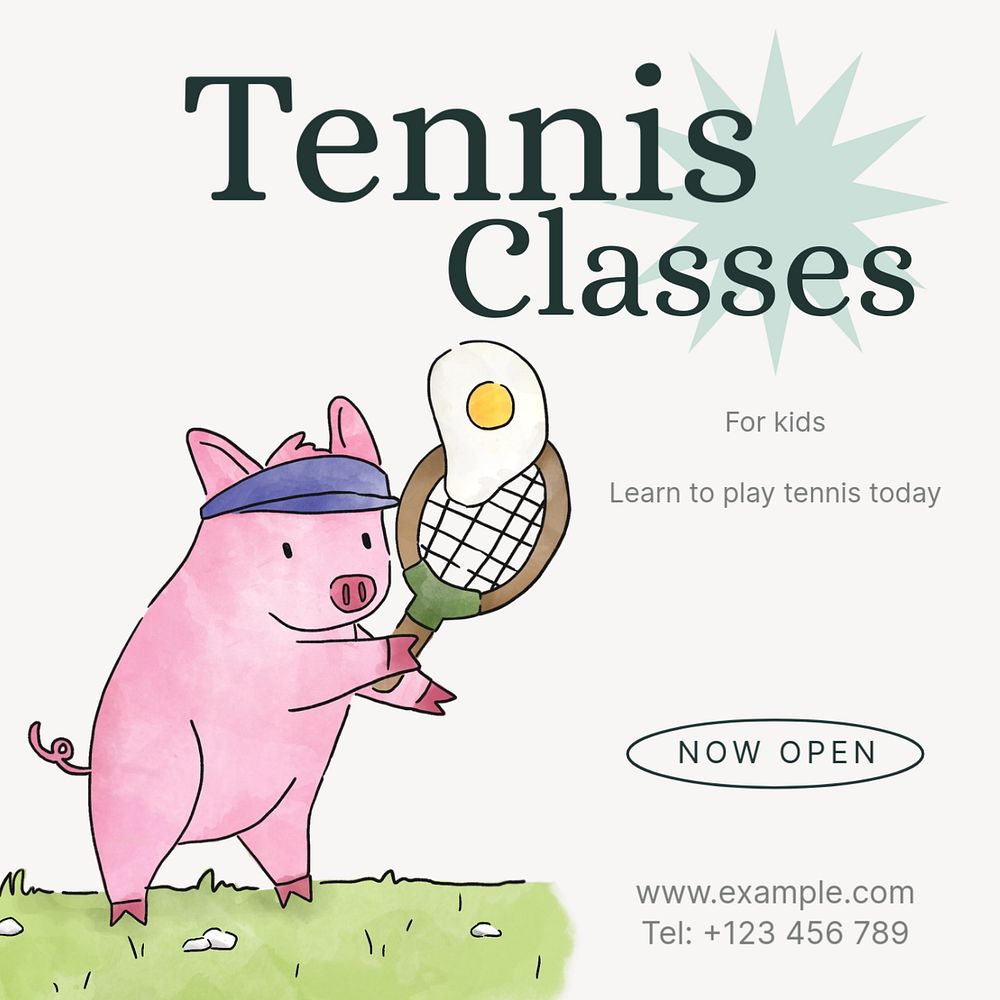 Tennis classes Instagram post template, editable text