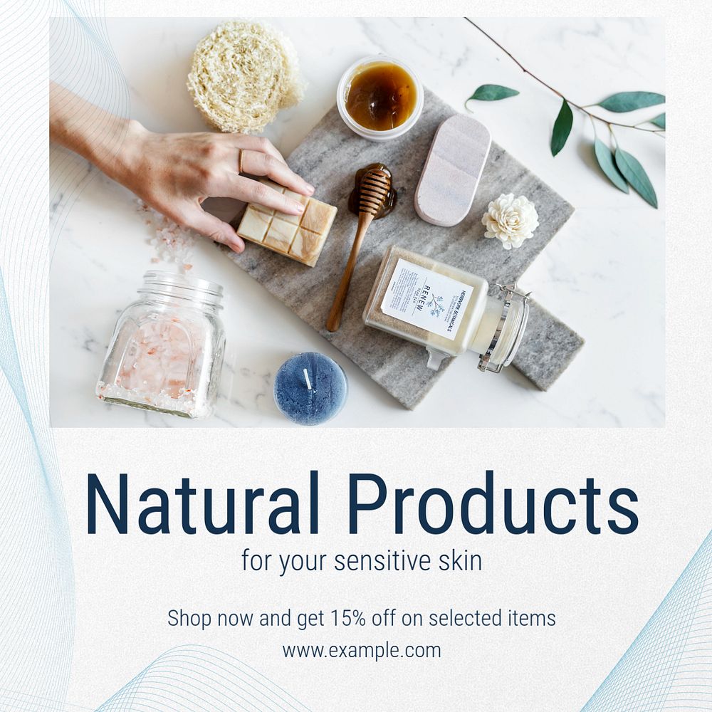 Natural skincare Instagram post template, editable text