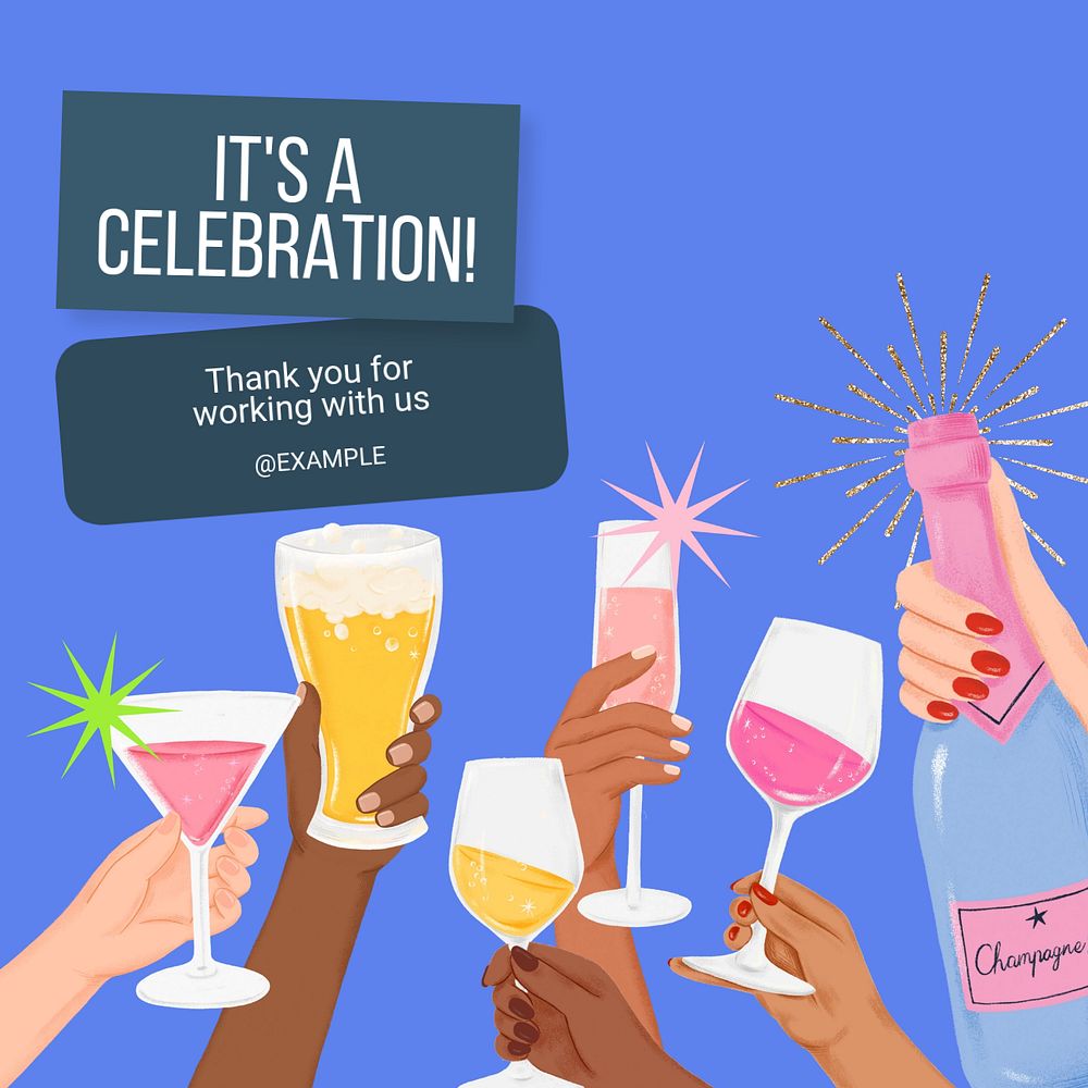 It's a celebration Instagram post template, editable text