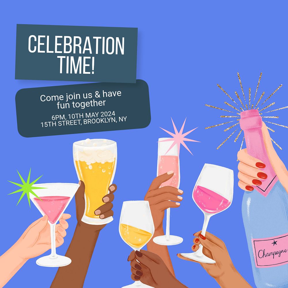 Celebration time Instagram post template, editable text