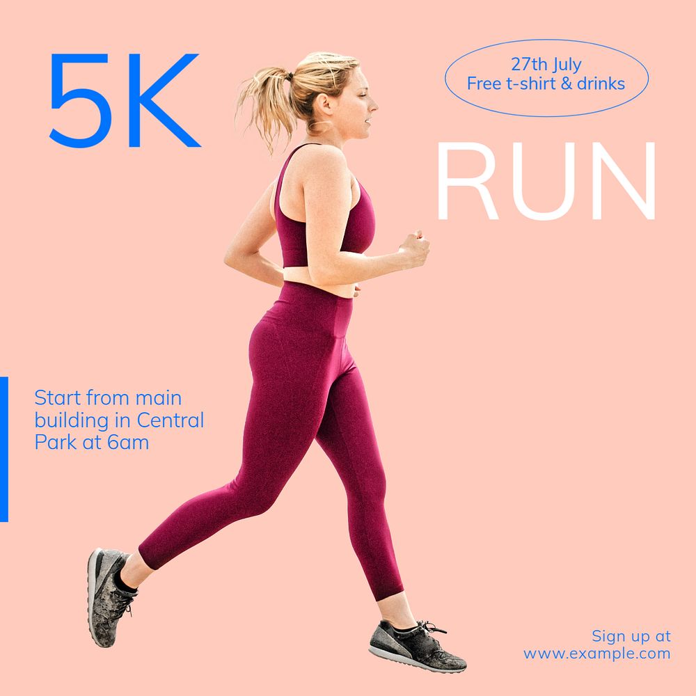 5K run Instagram post template, editable text