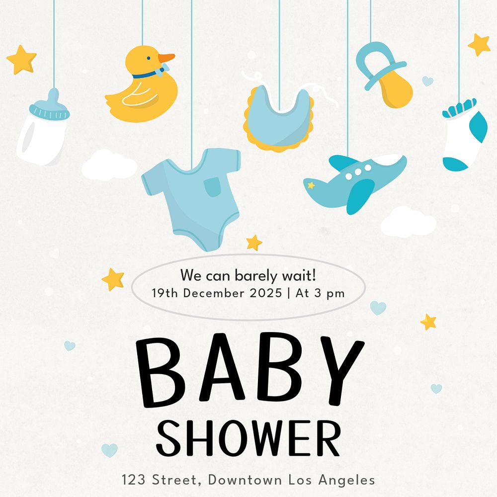 Baby shower Instagram post template, editable text