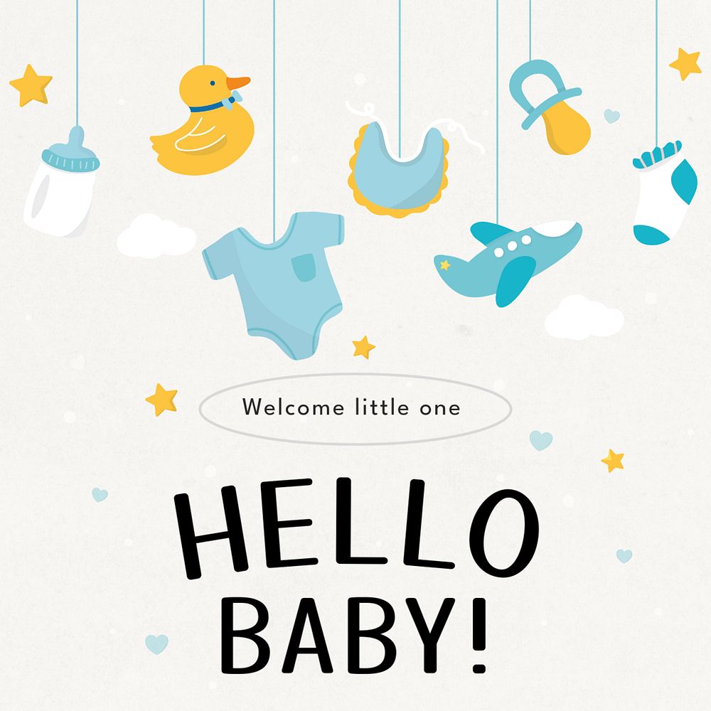 Hello baby Instagram post template, editable text