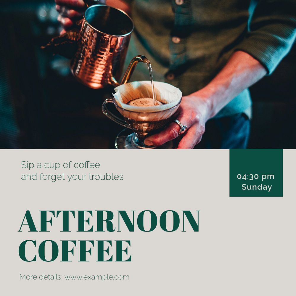 Afternoon coffee Instagram post template, editable text