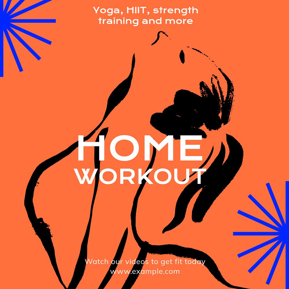 Home workout videos Instagram post template, editable text