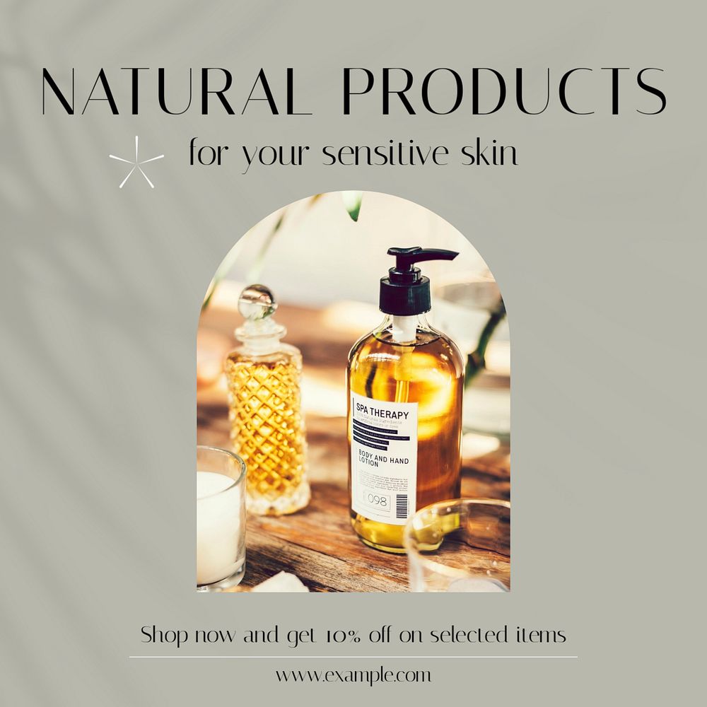 Natural skincare Instagram post template, editable text