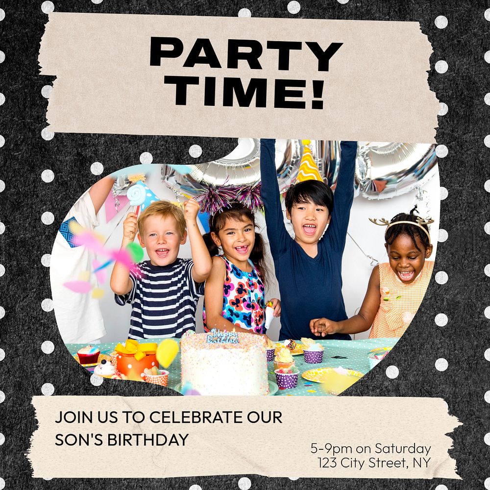 Birthday party Instagram post template, editable text