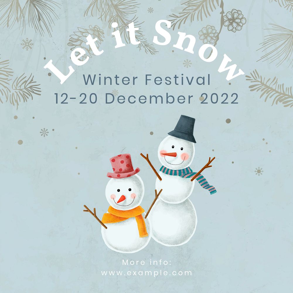 Winter snow festival Instagram post template, editable text