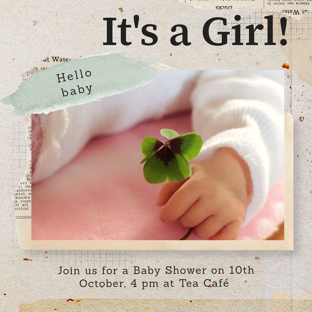 Baby shower Instagram post template, editable text