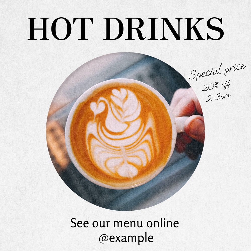 Hot drinks sale Instagram post template, editable text