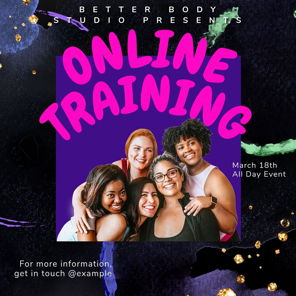 Online training Instagram post template, editable text