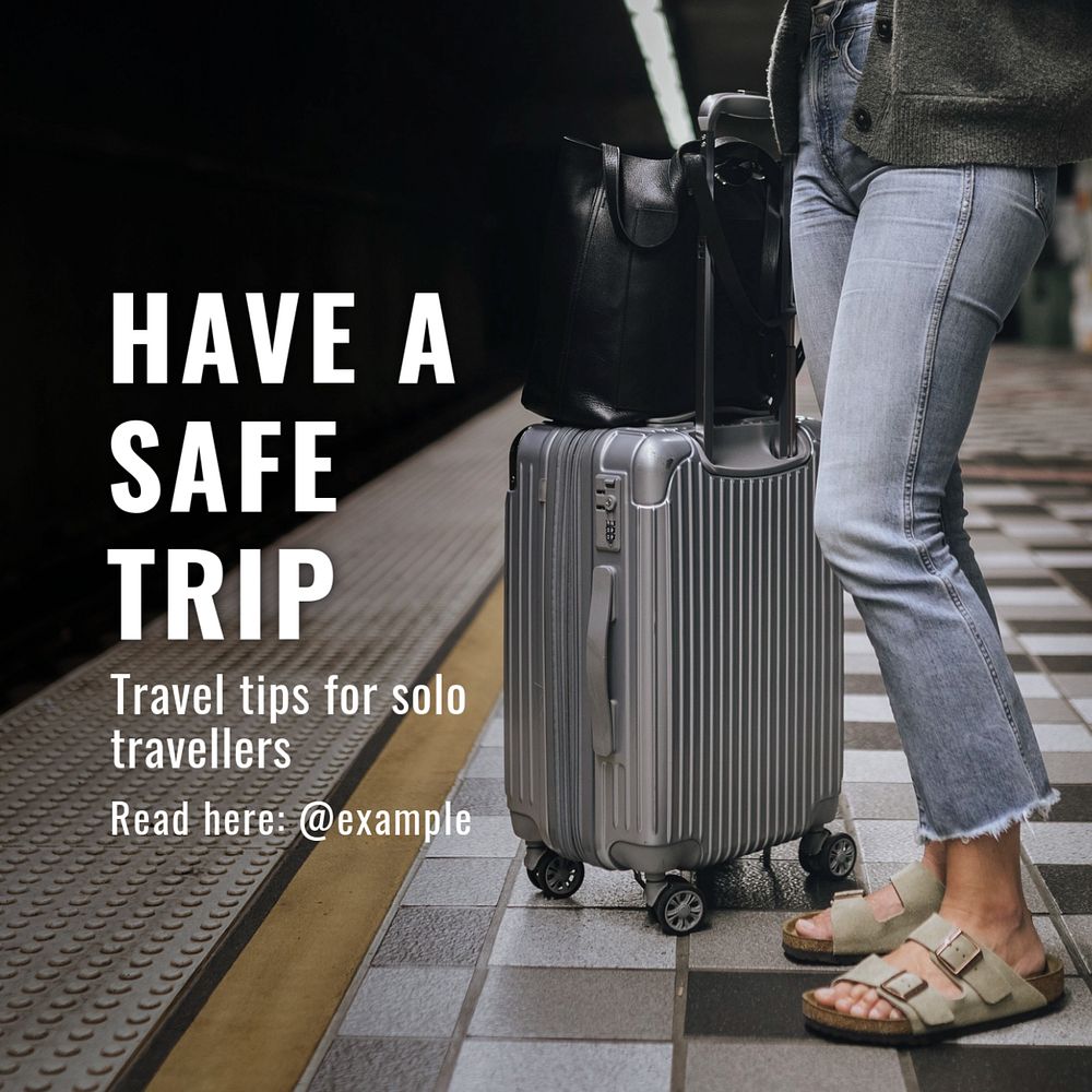 Safe trip Instagram post template, editable text