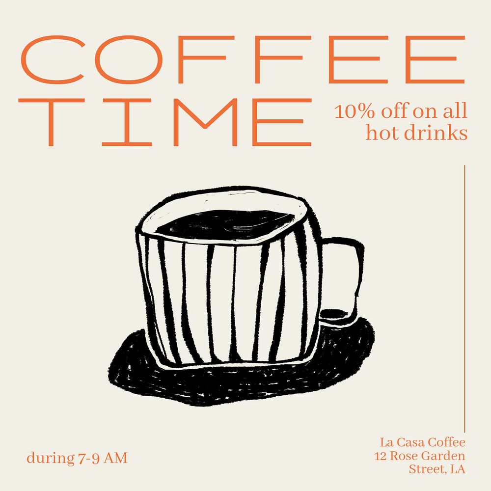 Coffee shop promotion Instagram post template, editable text