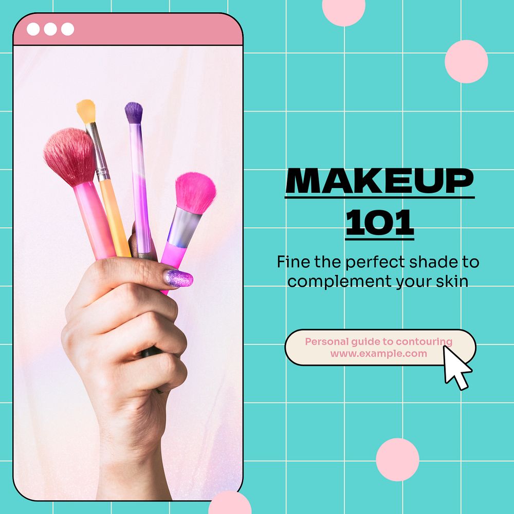 Makeup tutorial Instagram post template, editable text