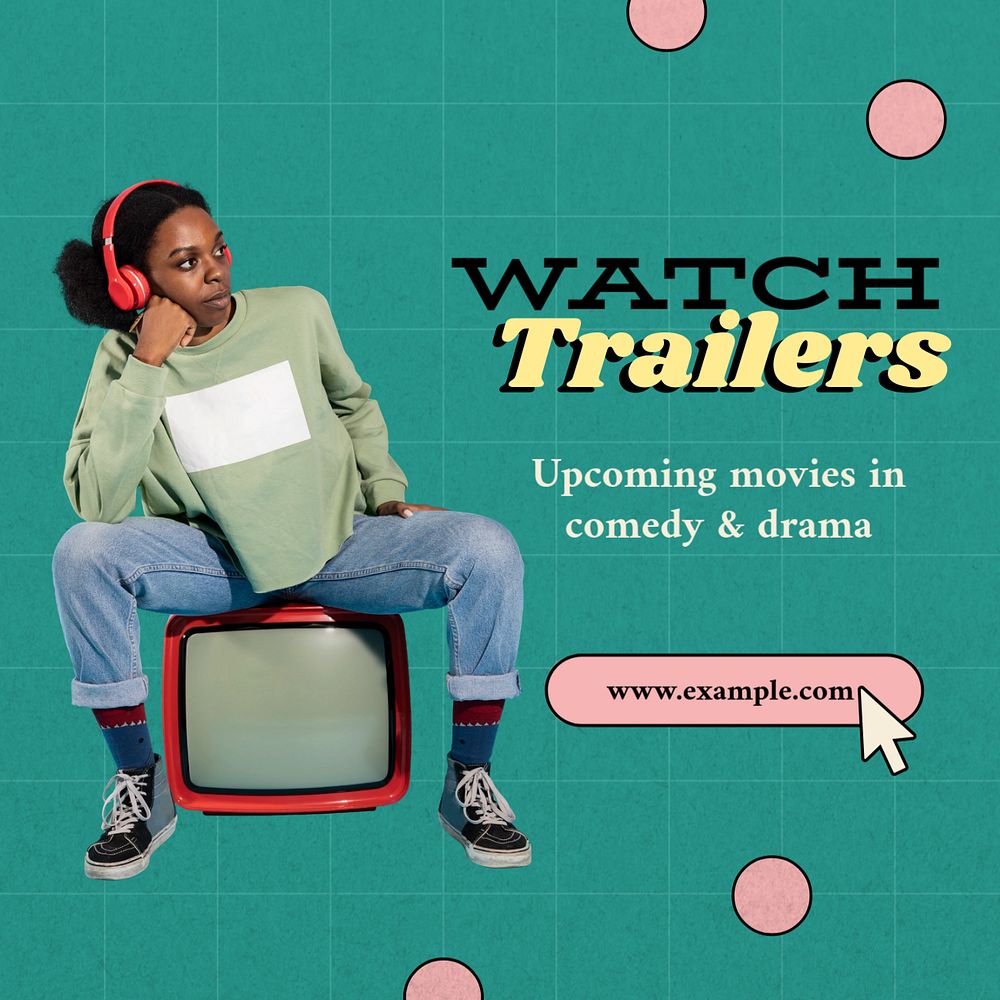 Watch trailers Instagram post template, editable text