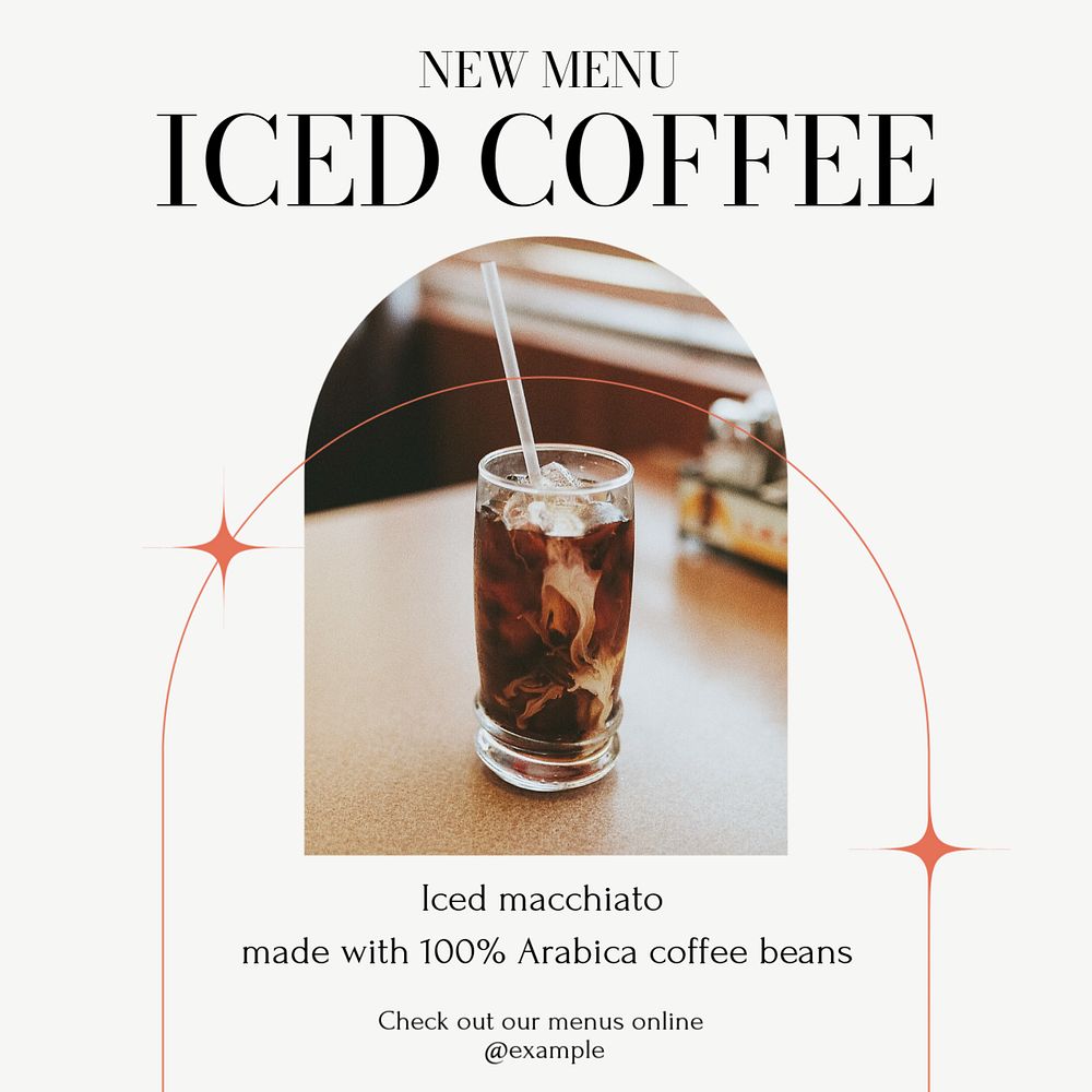 Cafe's new menu Instagram post template, editable text