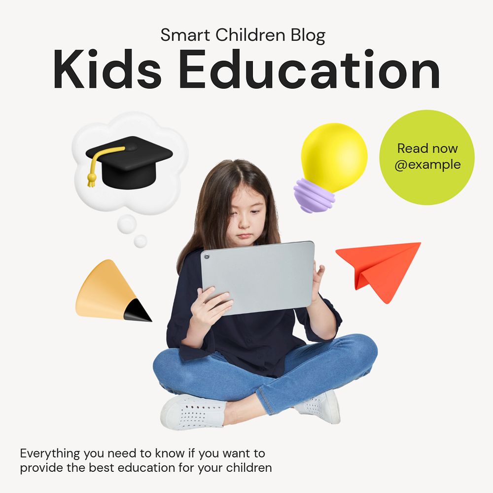 Kids education Instagram post template, editable text