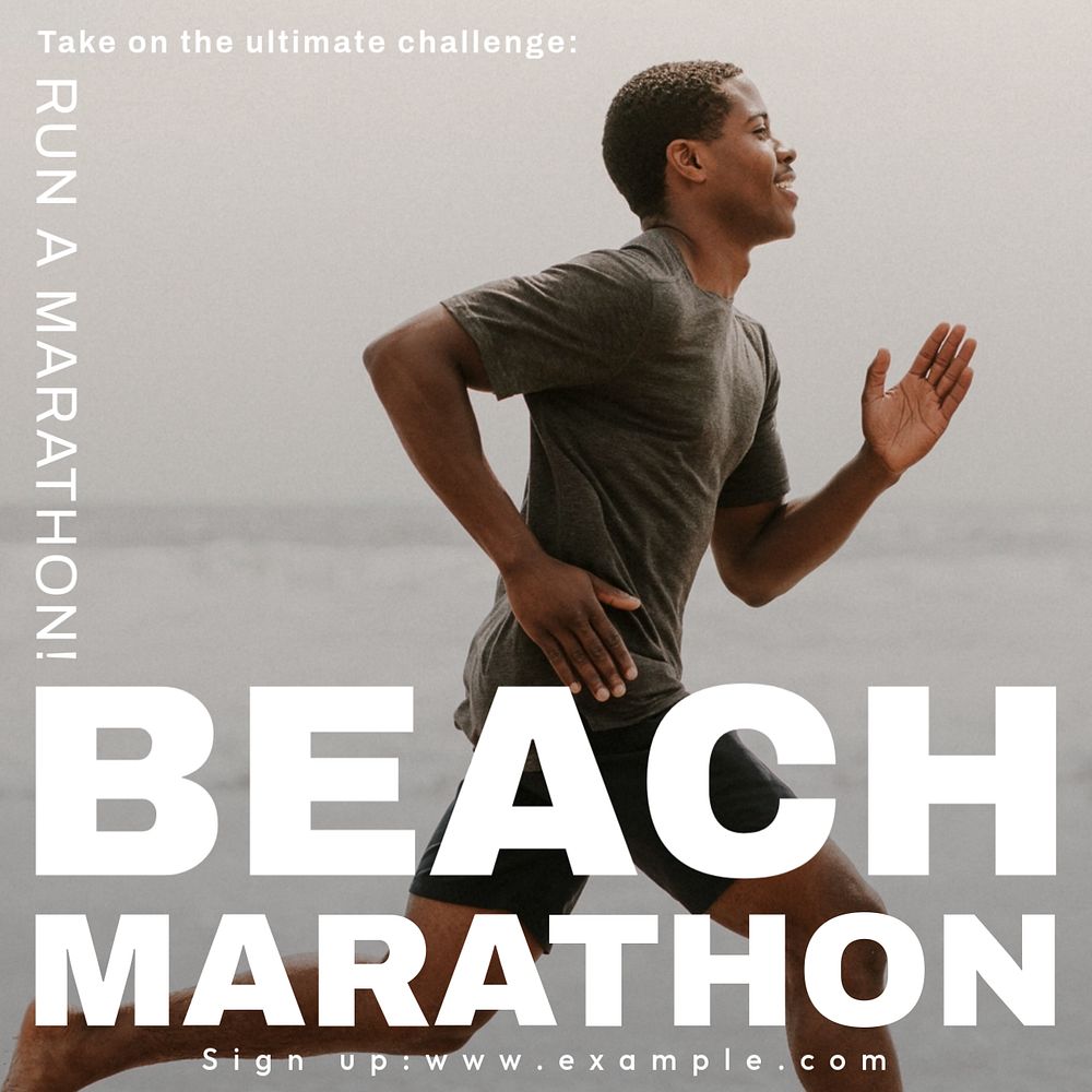 Beach marathon Instagram post template, editable text