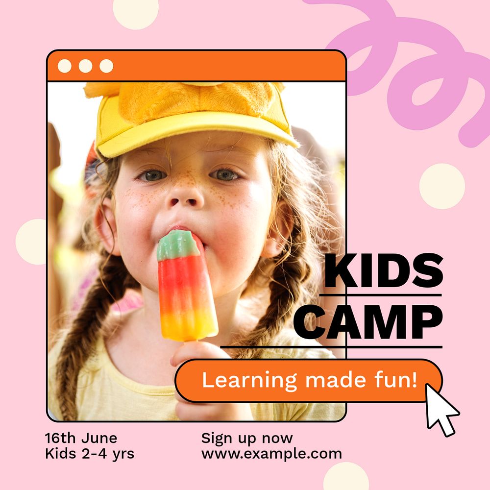 Kids camp Instagram post template, editable text