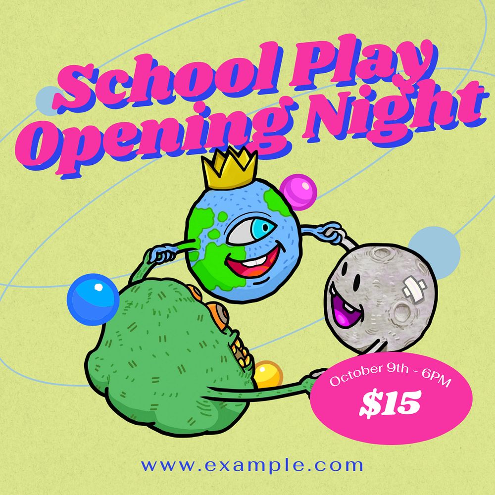 School play Instagram post template, editable text