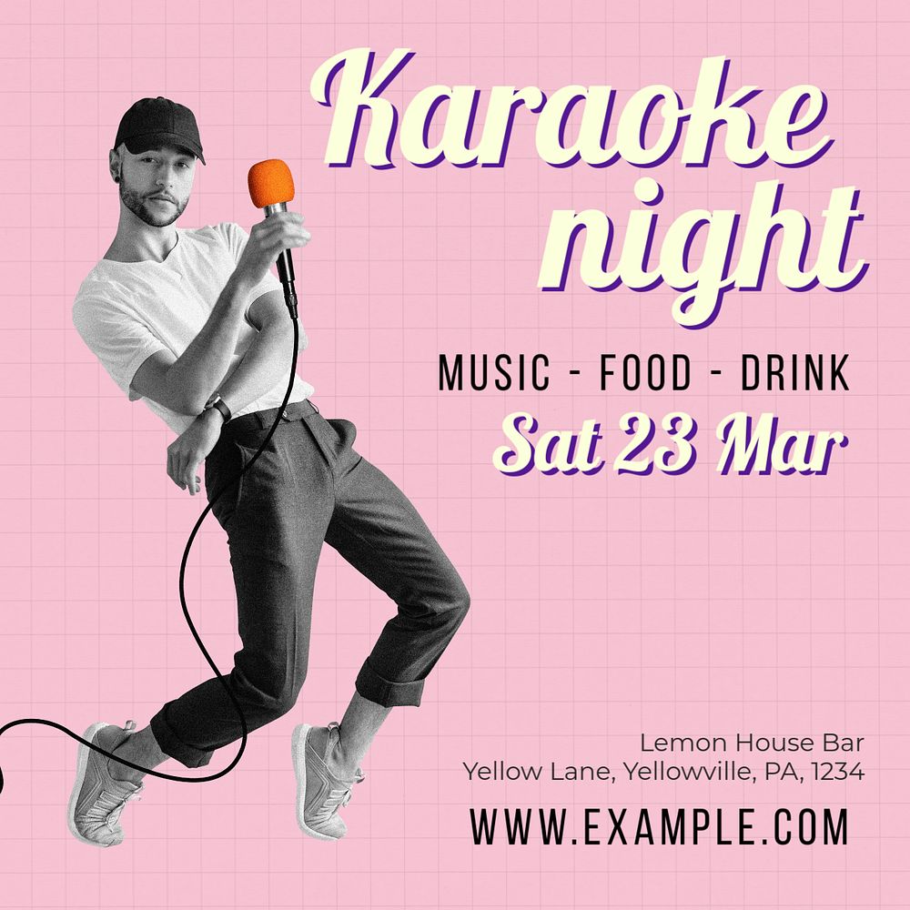 Karaoke night Instagram post template, editable text