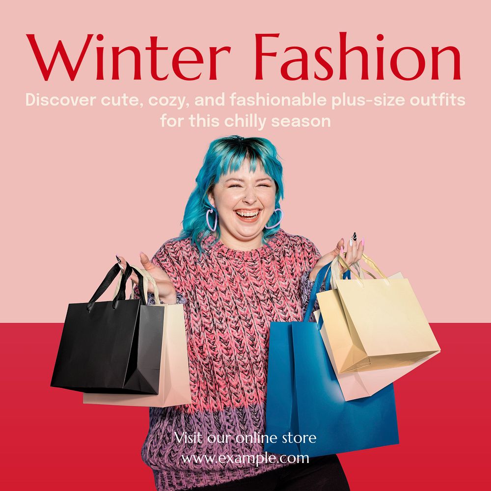 Winter fashion Instagram post template, editable text