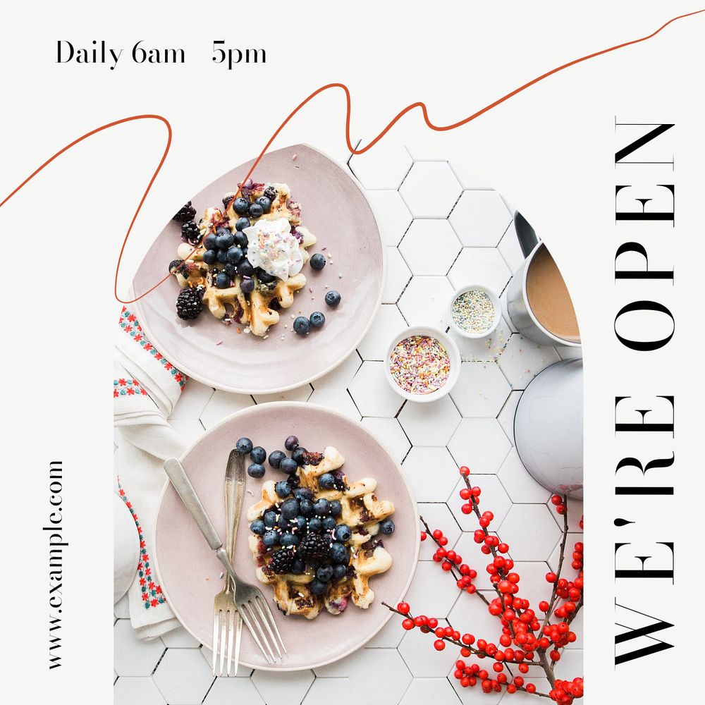 We're open Instagram post template, editable text