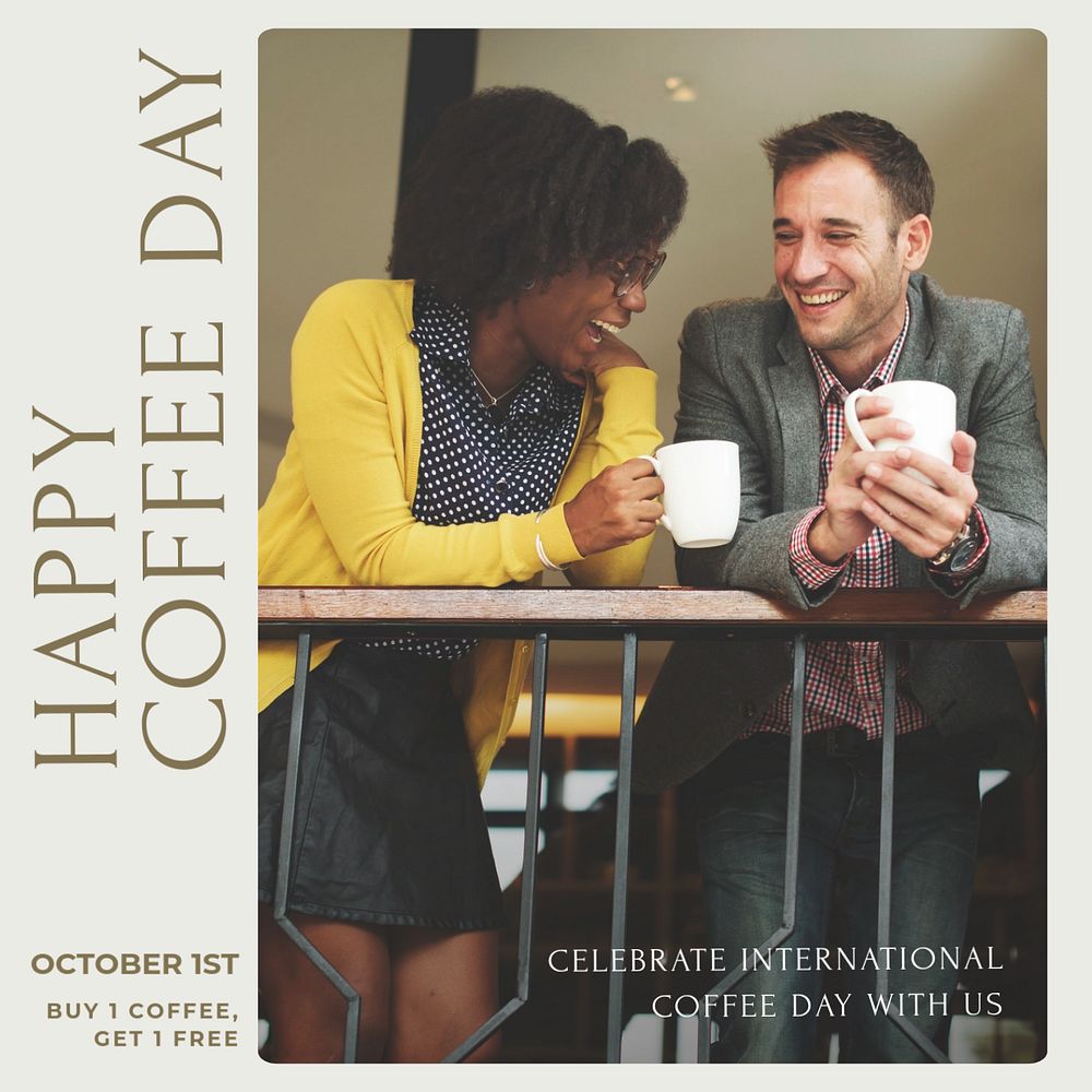 Happy coffee day Instagram post template, editable text